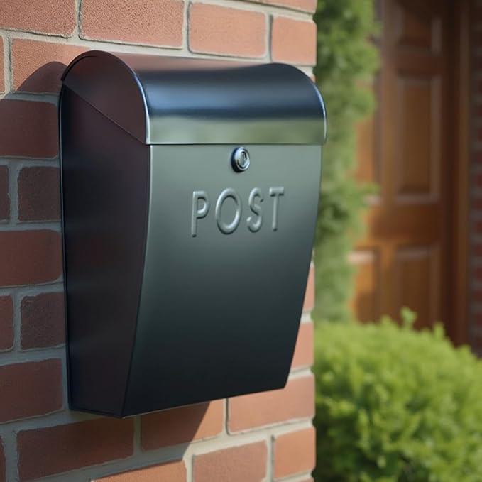 NACH Locking Mailbox, 15.07 x 12.44 x 5.39 inches, Black Lockable Mailboxes for Outside, Large Wall Mount Mailbox - The Sylvia Mailbox