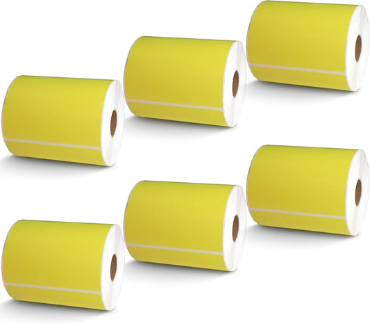 BETCKEY - 4" x 6.5" Large Shipping Labels & Multipurpose Compatible with Zebra & Rollo Label Printer,Premium Adhesive & Perforated[Yellow, 6 Rolls, 1500 Labels]