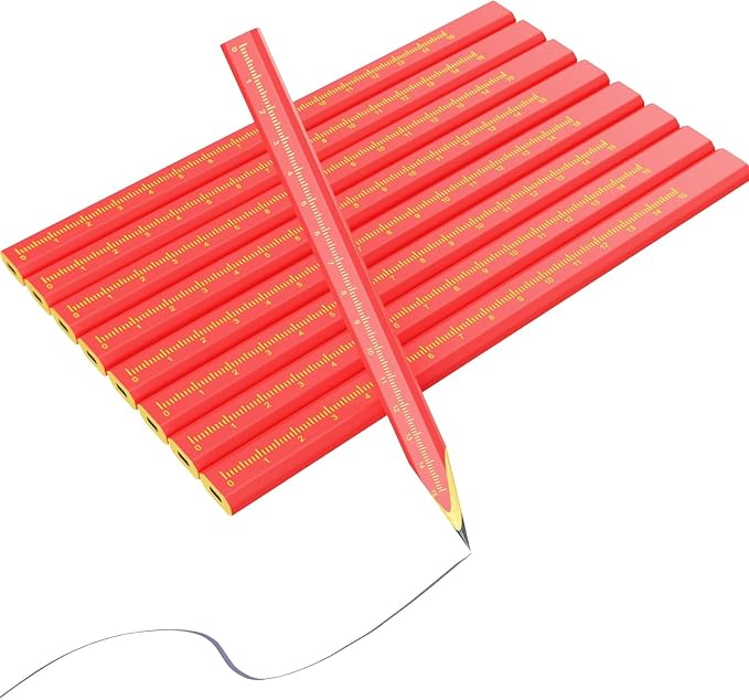 KR. LIF Carpenter Pencils with CM Scale – Framing Construction Pencil for Contractor & Woodworking 14-Pack (Red)
