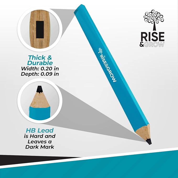Rise & Grow 50 Set, Blue Carpenters Pencils Bulk 7” – HB Lead Flat Construction Pencils for Men and Women - Woodworking Pencil for Marking Wood, Concrete and Plastic (Blue)