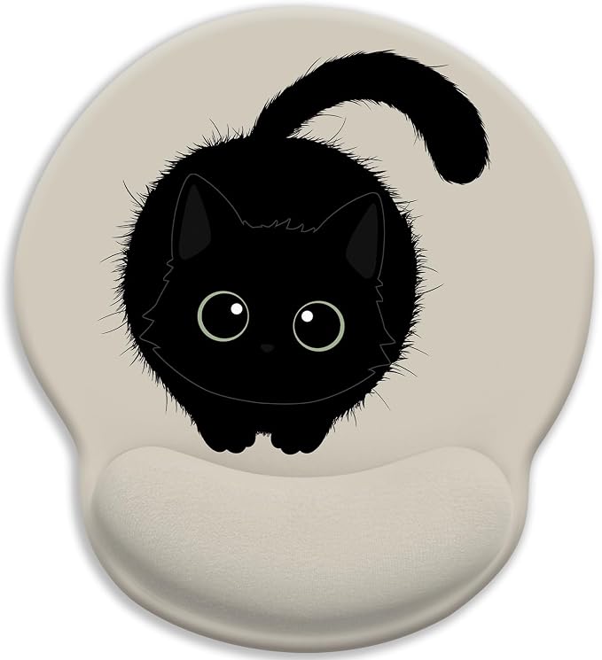 LIMKRIAN Black Cat Ergonomic Mouse Pad with Wrist Rest, Cat Lovers Gifts | Computer Small Mouse Pad, Comfort Wrist Support, Pain Relief, Non-Slip PU Base, Cute Office Supplies Desk Accessories Decor