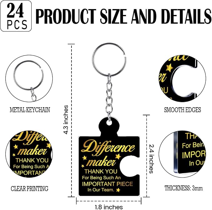 Team Appreciation Gifts Bulk Thank You Keychains for Coworkers | Gift Set for Employee, Staff, Teachers, Teamwork Puzzle Piece Keyring, Acrylic