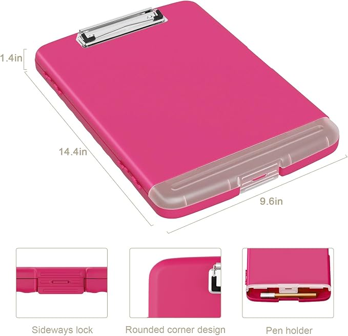 Piasoenc Clipboard with Storage, 8.5 x 11 Clip Board with Pen Holder, Red | High Capacity, Heavy Duty Plastic Organization Box for A4 Legal Paper Folder, Folio & Side-Opening Nurses, Teachers, Student