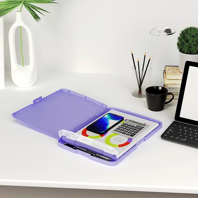 Piasoenc Clipboard with Storage, 8.5 x 11 Clip Board with Pen Holder,Purple | High Capacity, Heavy Duty Plastic Organization Box for A4 Legal Paper Folder, Folio & Side-Opening Nurses, Teachers, Student