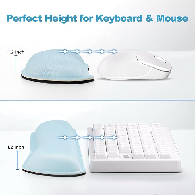 Gimars Upgrade Enlarge Gel Memory Foam Set Keyboard Wrist Rest Pad, Mouse Wrist Cushion Support for Office, Computer, Laptop, Mac, Comfortable, Lightweight for Easy Typing Pain Relief,Sky Blue