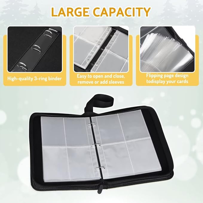 Soccer Card Binder Holder 480 Pockets with 60 Removable Sleeves, Portable Sports Trading Cards Binder Album Collector Organizer Protectors with Zipper,Waterproof