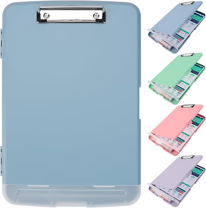 SFLHHDM Clipboard with Storage,Storage Clipboard with Pen Holder, A4 Binder Clip Boards 8.5x11 with Low Profile Clip,Side Opening Nursing Clipboards, Clipboards Folder for Office Supplies-Slate Blue