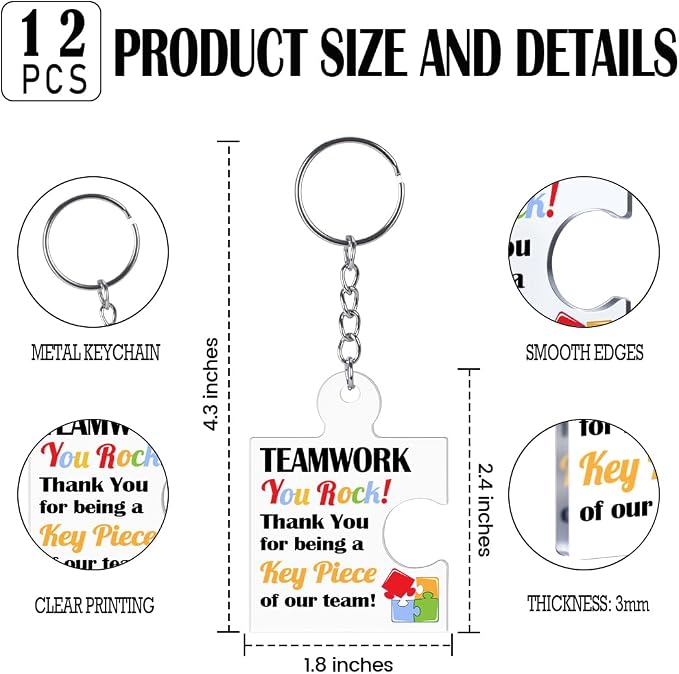 Team Appreciation Gifts Bulk Thank You Keychains for Coworkers | Gift Set for Employee, Staff, Teachers, Teamwork Puzzle Piece Keyring, Acrylic