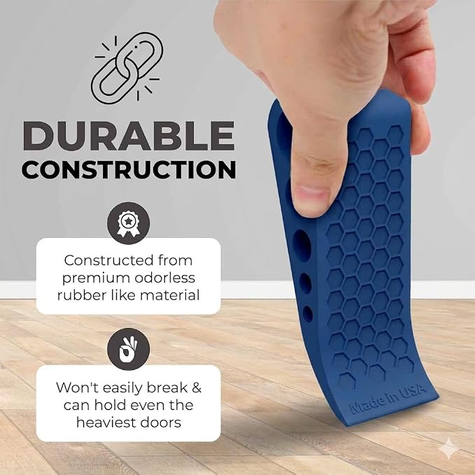 Door Stoppers for Bottom of Door Premium Floor Rubber Door Stop Wedge Made in USA Heavy Duty Honeycomb Design for Carpet, Tile, Ideal for Home, School, Commercial,Blue