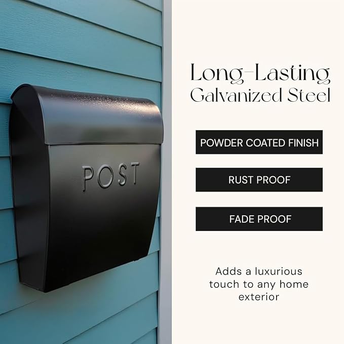 NACH Wall Mount Mailboxes for Outside, 12.75 x 10.75 x 5 inches, Black Mailboxes for Outside Wall Mount, Waterproof - The Sylvia Mailbox