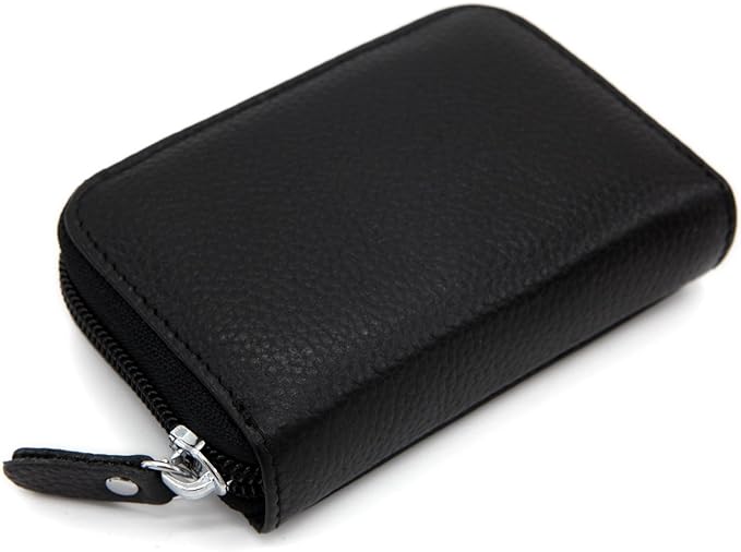 RFID Blocking Genuine Leather Credit Card Case Holder Security Travel Wallet - Black