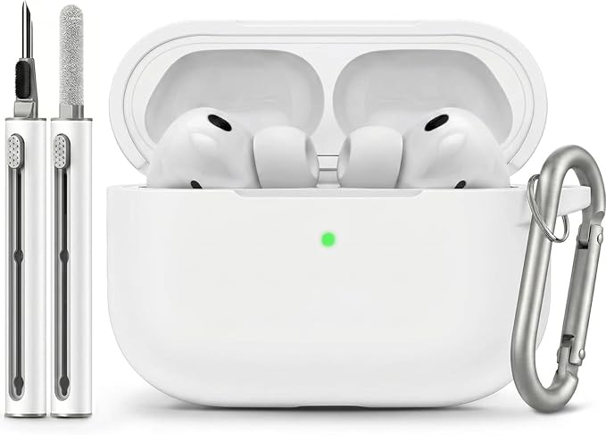 Full-Coverage dustproof Design for AirPods Pro 3 Case Cover with Cleaner Kit, Soft Silicone Cover for AirPods Pro 3rd Generation Comes with Keychain,Suitable for 3rd Generation Case,White
