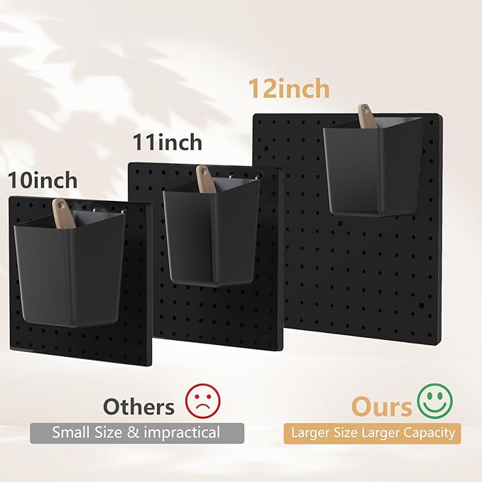FZK Black Modular Plastic Pegboard Wall Organizer Kit, 12x12, 4 Panels | ABS material, wall mount storage kit, includes hooks and shelves, drill free or screw installation, for home & gaming room