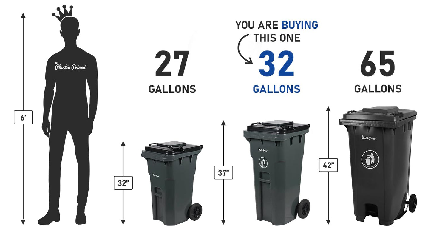 32 Gallon Trash Can with Wheels Rollout, Commercial Outdoor Trash Can Heavy-Duty Outside Garbage Can with Wheels, Gray
