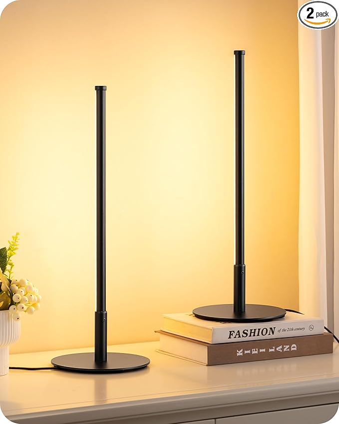 EDISHINE LED Table Lamp Set of 2, Modern Desk Lamps, Black Bedside Lamps | Stepless Dimmable, Metal Finish, 3 Color Temperature, 6W, Ideal for Bedroom, Living Room, Corner
