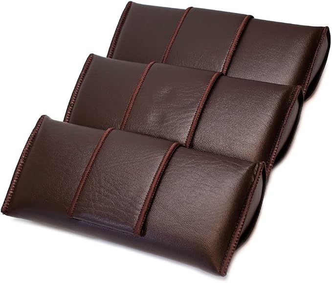 Calabria Double Snap Belt Loop Eyeglass Case PU Leather Brown 3Pack Old School Eye Glasses Pouch Semi-Hard Sunglass Holder