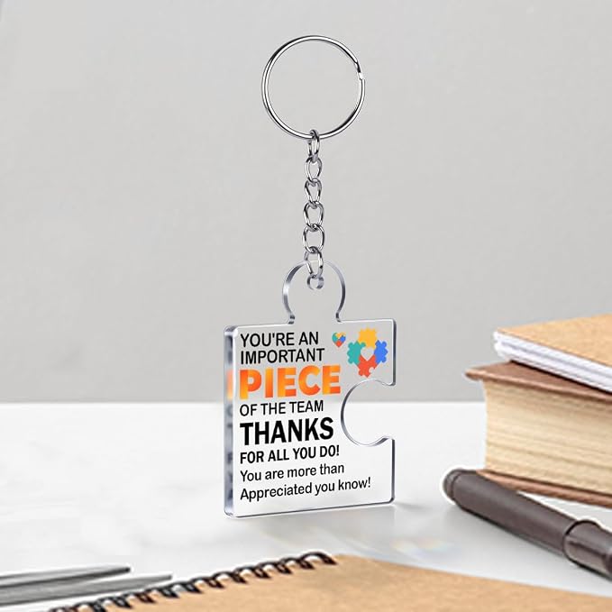 Team Appreciation Gifts Bulk Thank You Keychains for Coworkers | Gift Set for Employee, Staff, Teachers, Teamwork Puzzle Piece Keyring, Acrylic