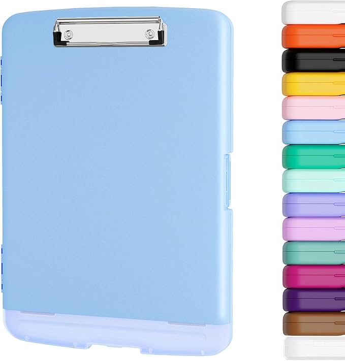 Piasoenc Clipboard with Storage, 8.5 x 11 Clip Board with Pen Holder, Brown | High Capacity, Heavy Duty Plastic Organization Box for A4 Legal Paper Folder, Folio & Side-Opening Nurses, Teachers, Student