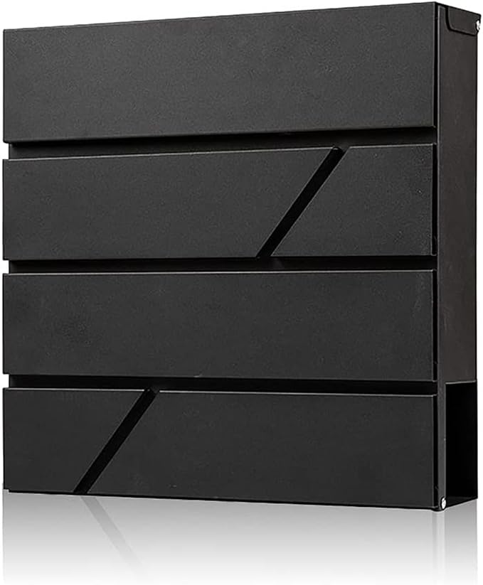 Wall-Mount Mailbox with Lock and Keys, Locked Drop Box for House Outside, Security Steel Metal Mail Box with Newspaper Compartment, 14.57 x 14.57 x 4.33 Inch, Black, MD025 X-Large