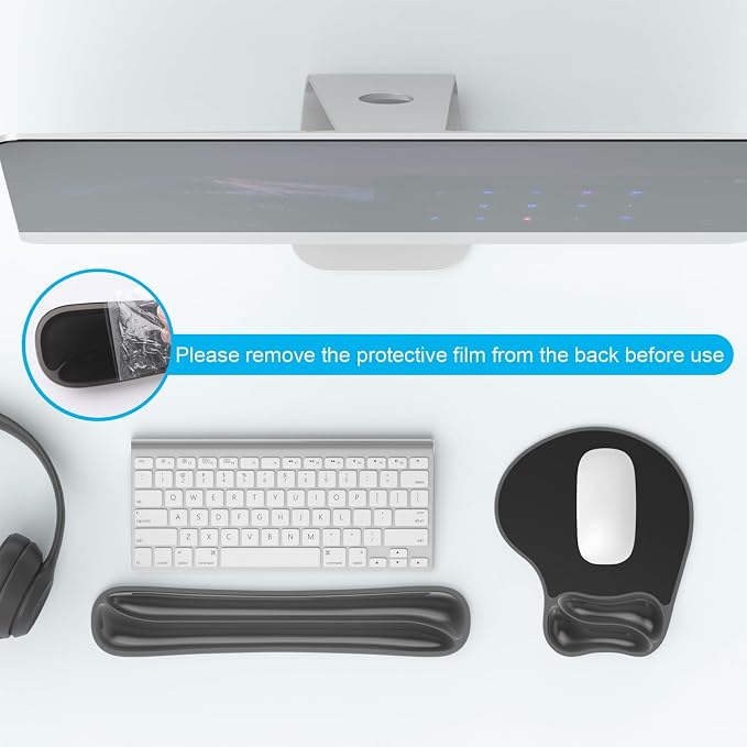 Gel Wrist Rest Mouse Pad Set, Ergonomic Support for Office Gaming | Ergonomic Keyboard and Mousepad with Wrist Support,Cooling Comfort, Non-Skid Base, Easy Clean, for Home and Work Desk Black