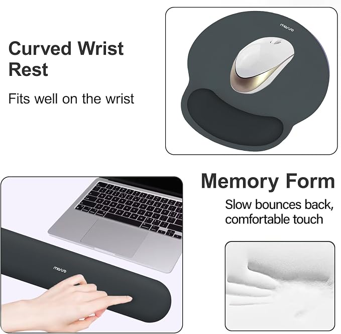 MOSISO Wrist Rest Support for Mouse Pad&Keyboard Set, Slate Gray | Circle Curved Ergonomic Mousepad Non-Slip Base Home/Office Pain Relief&Easy Typing Pad with Soft Cloth&Silicone Lining
