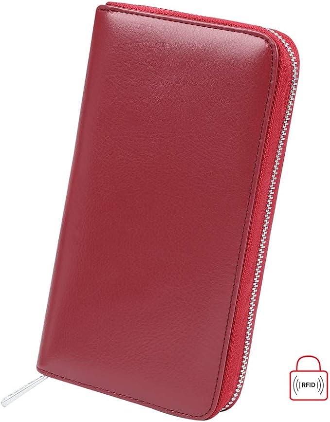 Women 36 Slots RFID Blocking Card Holder Large Long Leather Zipper Organizer Accordion Wallet,Dark Red
