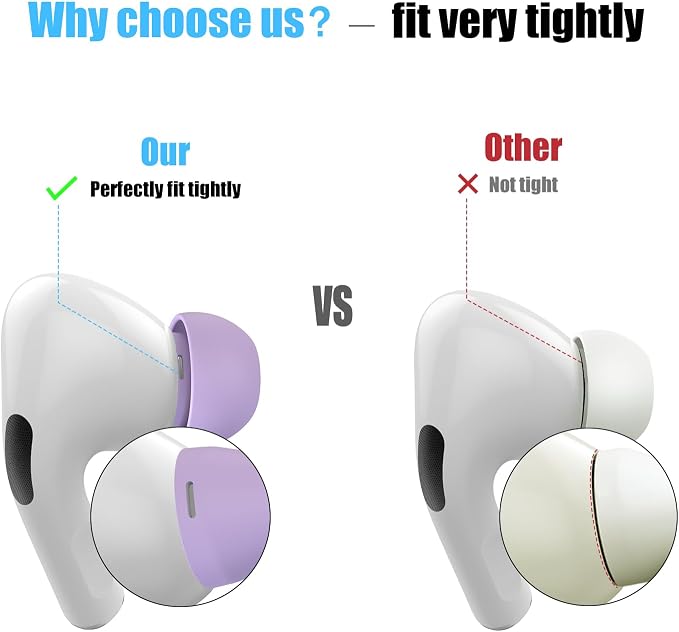 3 Pairs Replacement Ear Tips for AirPods Pro 2nd & 1st(S/M/L, Lavender) | with Noise Reduction Hole, Silicone Ear Tips with Cleaning Pen & Portable Storage Box, Fit in the Charging Case