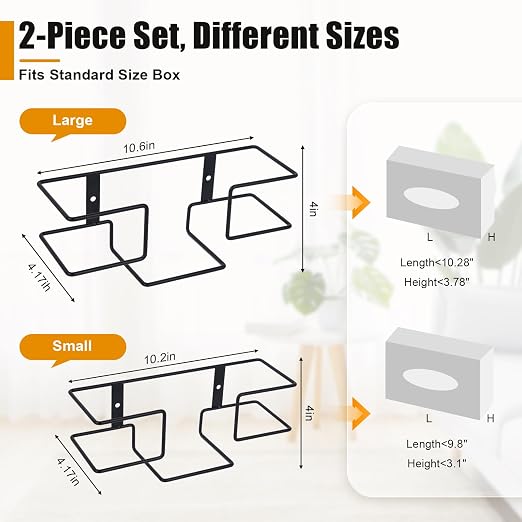 2 Pack Glove Box Holder Wall Mount Disposable Glove Dispenser, Metal Glove Rack for Rubber Latex Gloves Organizer Facial Tissue (Black)