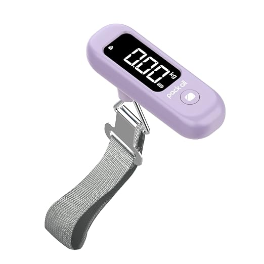 pack all Digital Luggage Scale for Travel, 110Lbs Capacity, 0.1Lb Precision | Handheld, Backlit LCD Display, Lb/Kg/Oz Conversion, Tare Function, Battery Included, Purple