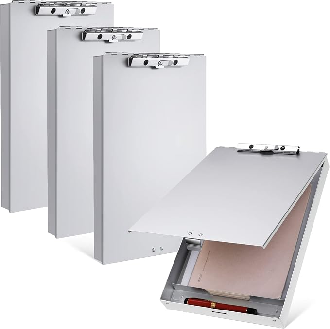 Seajan Aluminum Clipboard with Storage Metal Clip Board Folder Letter Size Form Holder Portfolio Clipboard Binder Clip Posse Box for Nurse Police Office Stationery Items 14 x 9.2 x 2 Inches (4)