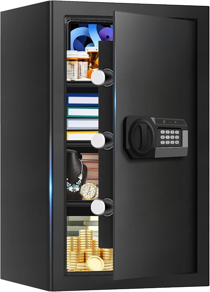 5.1 Cuft Large Home Safes Water and Fireproof with Digital Keypad & Key Lock, Fire Security Safes with 3 Removable Shelves, Anti-Pry Safe Box for Money Documents Jewelry, 23.62"H x14.96"W x 12.2"D