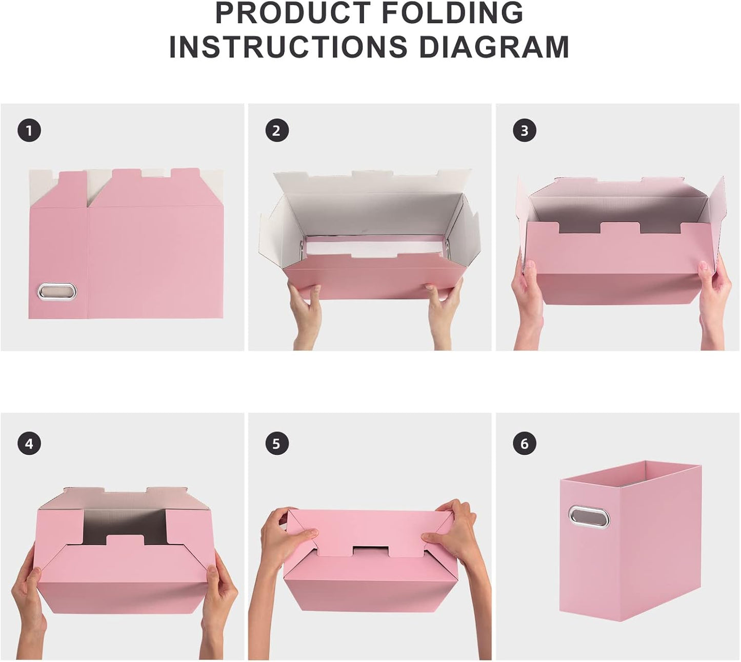 Oterri File Organizer, 2 Packs Small Storage Box, Cardboard File Folder Organizer, Collapsible File Box for Hanging File Folders Letter Size, Portable Filing Organizer with Handle（Pink）