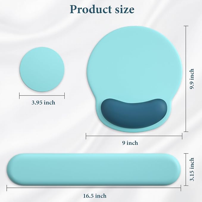 3 in 1 Ergonomic Mouse Pad and Keyboard Wrist Rest with Coaster Set-Blue | Cute Large Mousepad with Gel Wrist Support for Gaming Computer Laptop Women Office Home Desk Decor