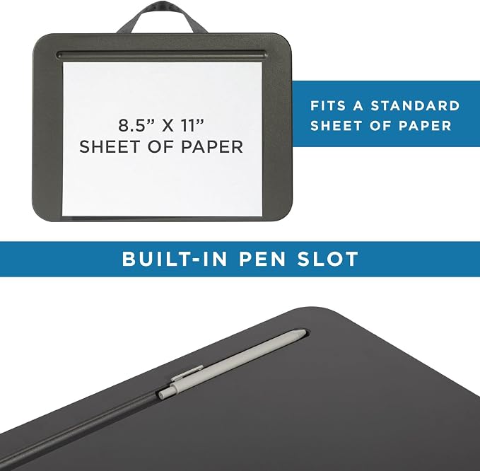 LAPGEAR Compact Lap Desk – Charcoal, Fits 14" Laptops | Microbead Cushion, Built-In Pencil Slot, Carry Handle, Fits Standard Letter-Size Paper (8.5" × 11")