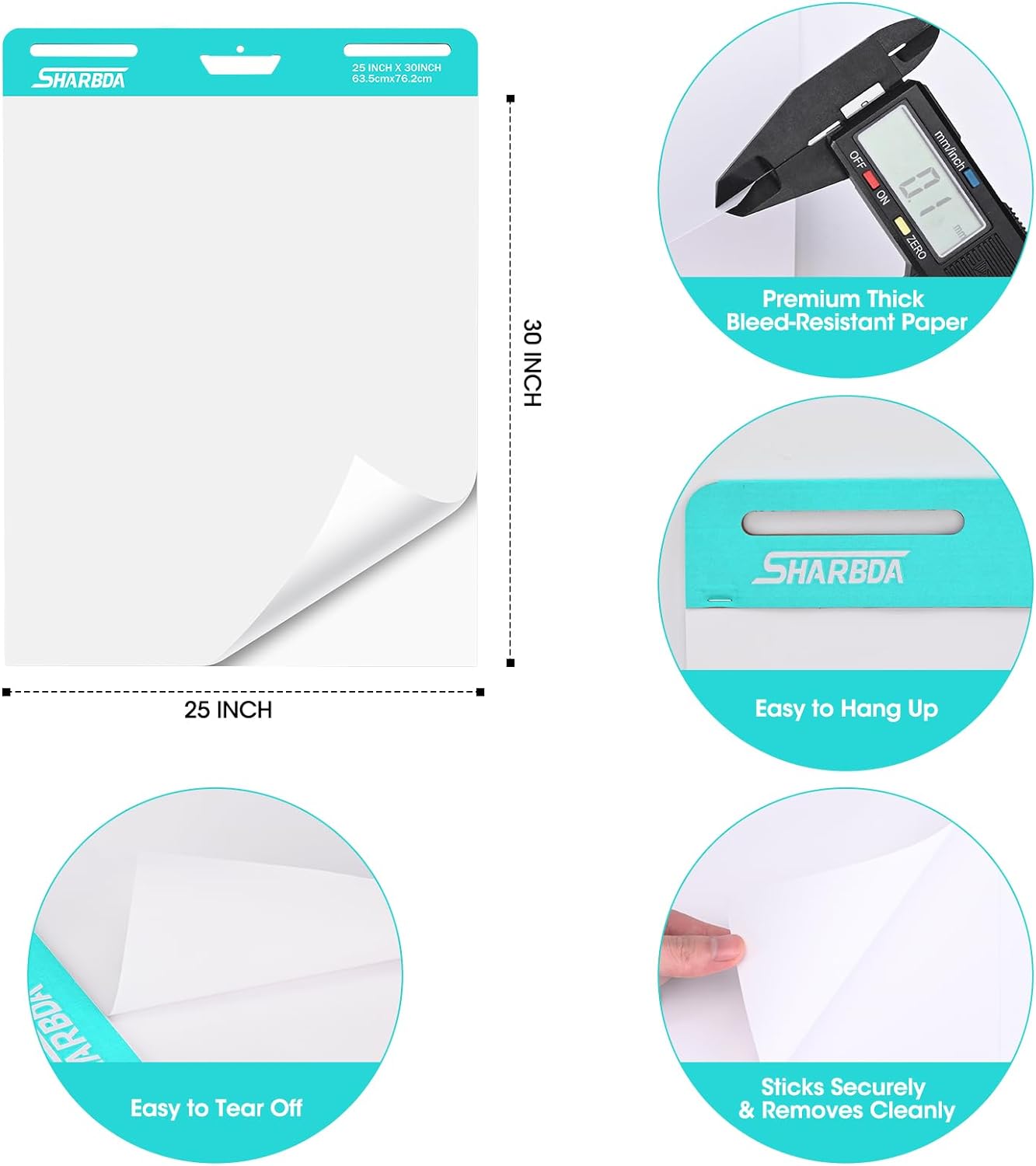 Sticky Easel Pad, 25 in x 30 in,Flip Chart Paper,Sticky Chart Paper for Teachers, Large Self-Stick Easel Paper,Super Sticky & Bleed-Resistant,30 Sheets/Pad,4 Pads