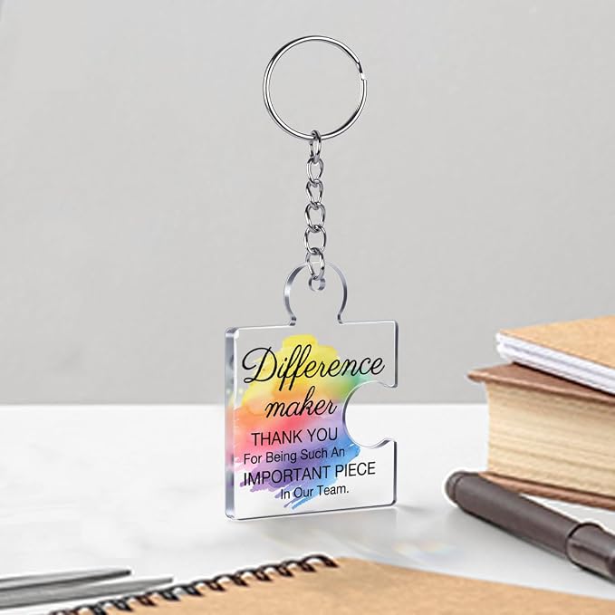 Team Appreciation Gifts Bulk Thank You Keychains for Coworkers | Gift Set for Employee, Staff, Teachers, Teamwork Puzzle Piece Keyring, Acrylic
