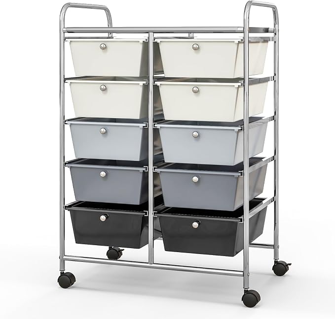 BECOMFORT 10-Drawer Rolling Cart with Drawers, Storage Cart on Wheels, Teacher Classroom Organizers with Metal Frame, Mobile Craft Cart, Trolley Utility Cart for School Office Play Room