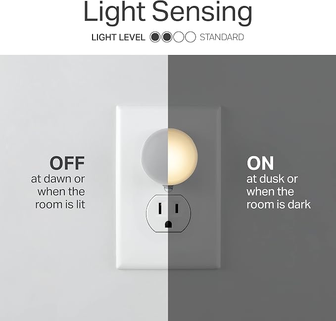 Lights By Night Mini LED Night Light, Plug-In, Dusk To Dawn Sensor, Warm White, Compact, Ambient Lighting, LED Lights for Bedroom, Bathroom, Nursery, Hallway, Kitchen, 45084, 4 Pack