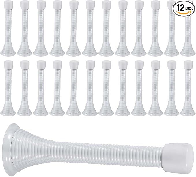 KISEER 24 Pack Spring Door Stops 3 1/4 Inch Flexible Heavy Duty Spring Door Stopper with RustProof Screw Rubber Bumper Tips (White)