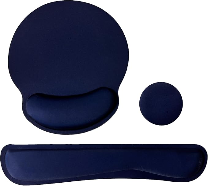 Keyboard Wrist Rest Pad Mouse Pad with Wrist Support Set of 3, Mousepad with Non-Slip Rubber Base, Ergonomic Memory Foam Mouse Wrist Cushion Support for Home Office Laptop Computer Gaming, Navy Blue