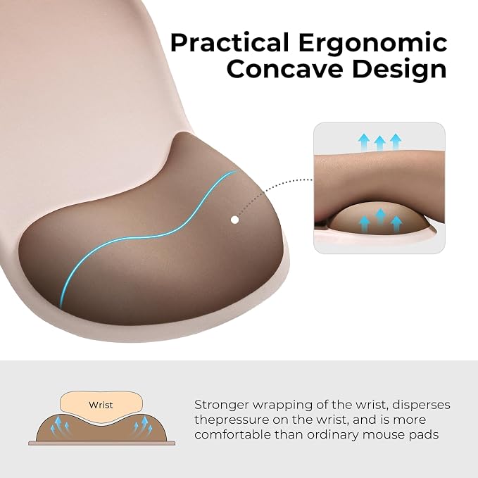 EooCoo Mouse Pad with Gel Wrist Rest, Ergonomic Mousepad Wrist Alignment | Middle Concave Design for Natural Wrist Alignment, Non-Slip Base Mousepad, Carpal Tunnel Relief, Office Desk Accessories