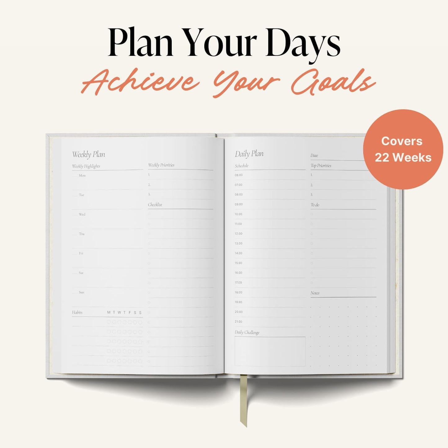 Yop & Tom Undated Daily Planner - Productivity Planner - Weekly and Daily Organizer with Time Slots - Purple & Orange
