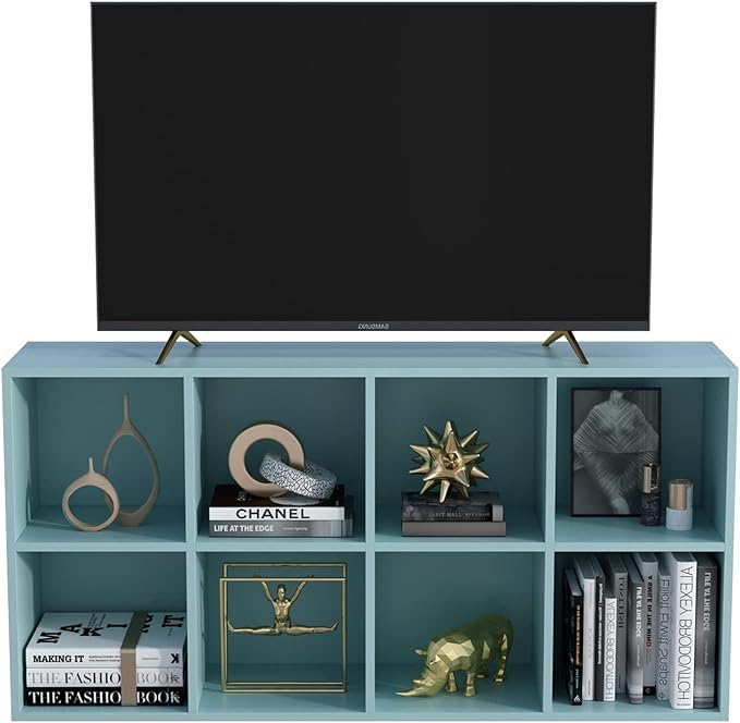 OSCHF 8-Cube Storage Shelf Bookcase - Wooden 4-Tier Floor Standing Open Bookshelf, Modern TV Stand up to 55 Inchs for Home and Office, Light Blue