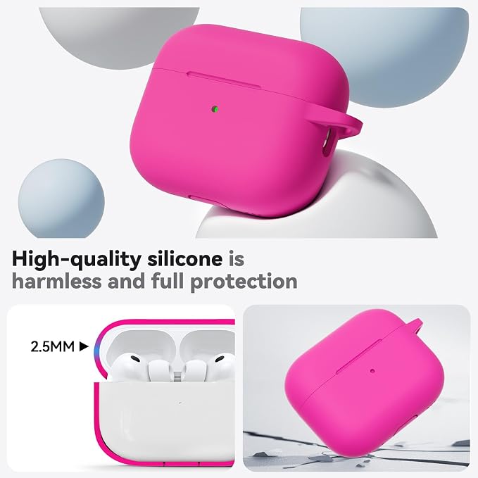 Ljusmicker for AirPods Pro 3 Case 2025 with Cleaner Kit,Hot Pink | Soft Silicone Protective Cover for Apple AirPod Pro 3rd Generation Case with Keychain for Women Men,Shockproof