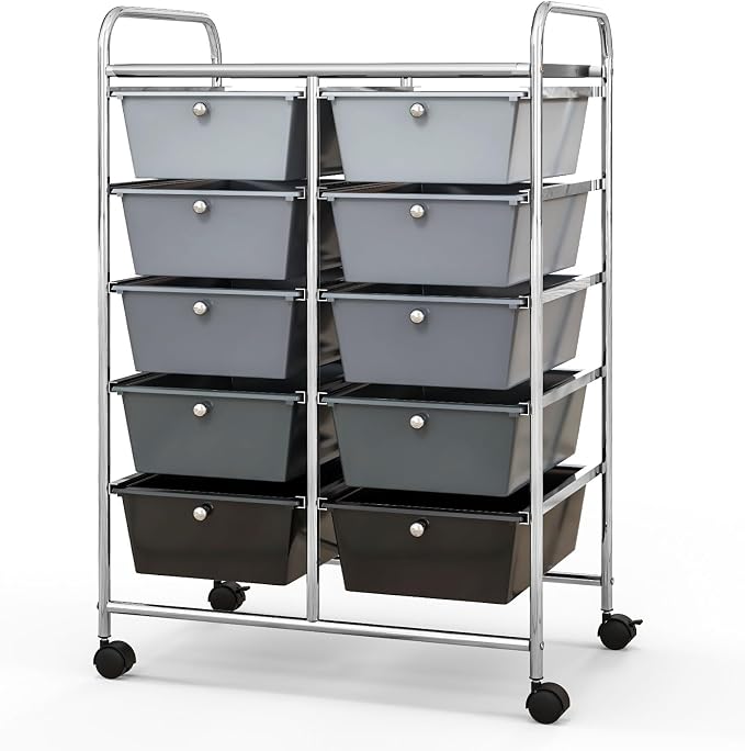 BECOMFORT 10-Drawer Rolling Cart with Drawers, Storage Cart on Wheels, Teacher Classroom Organizers with Metal Frame, Mobile Craft Cart, Trolley Utility Cart for School Office Play Room
