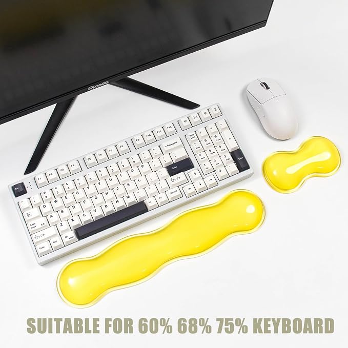 Gel Keyboard and Mouse Wrist Rest Set – Clear Wrist Rest for Computer Keyboard 60%/68%/75%, Comfort & Support for Typing and Gaming(Light Yellow)