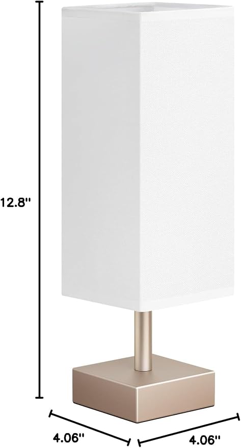 Antique White Small Bedside Lamp for Bedroom - Square White Fabric Shade | Inline Rocker Switch, Corded Electric, Bulb Not Included, 12.8" Mini Table Lamp for Nightstand, Desk, Dorm, Office