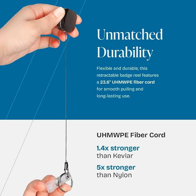 Will Well 2 Pack Retractable Keychain - Metal Badge Reel - Square - Black | ID Badge Holder Reel with Metal Casing with 27.5"UHMWPE Fiber Pull Cord for Durability and Easy Access - Holds up to 8 Keys