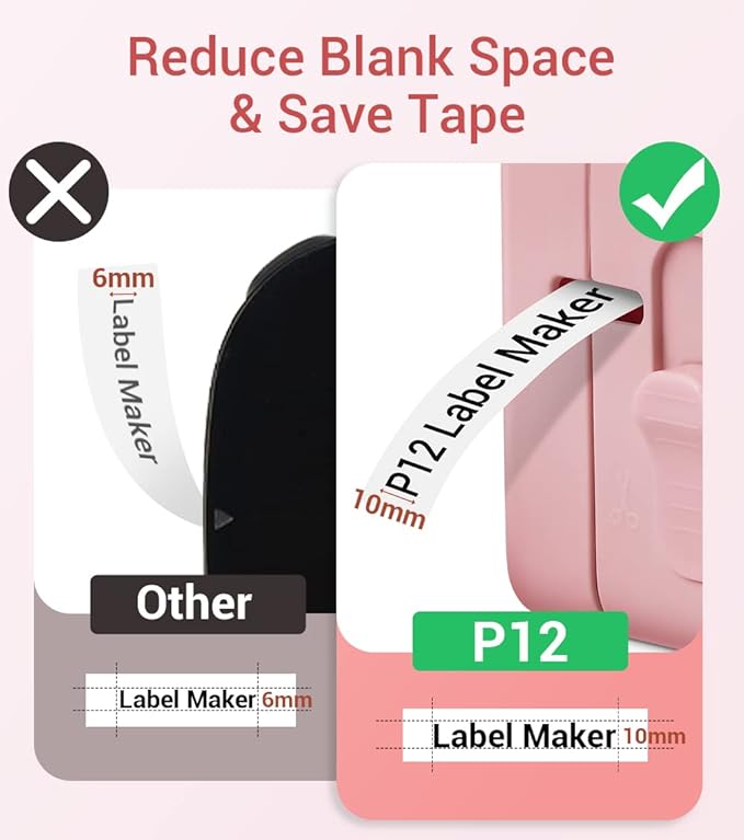 Phomemo Label Maker Machine with Tape, P12 Bluetooth Small Label Makers with Multiple Templates Ribbon Printer Machine for School, Name Tag, Home, Office, Kitchen, Gift Wrap, Pink