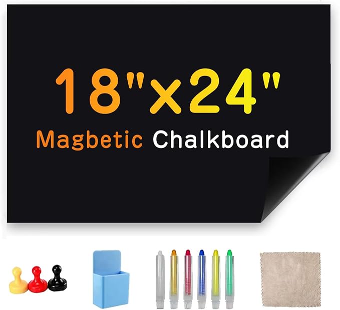 Magnetic Chalkboard 18"x24" for Wall Chalk Board Sticker | Peel & stick magnetic contact paper for walls. Magnet receptive sheet holds magnets, perfect for office or drawing.